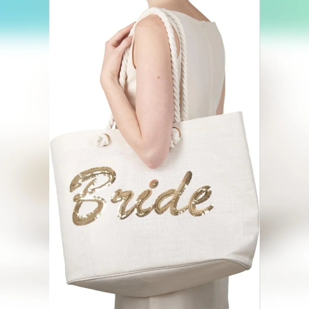 Bride Sequine Jute Large Beach Tote